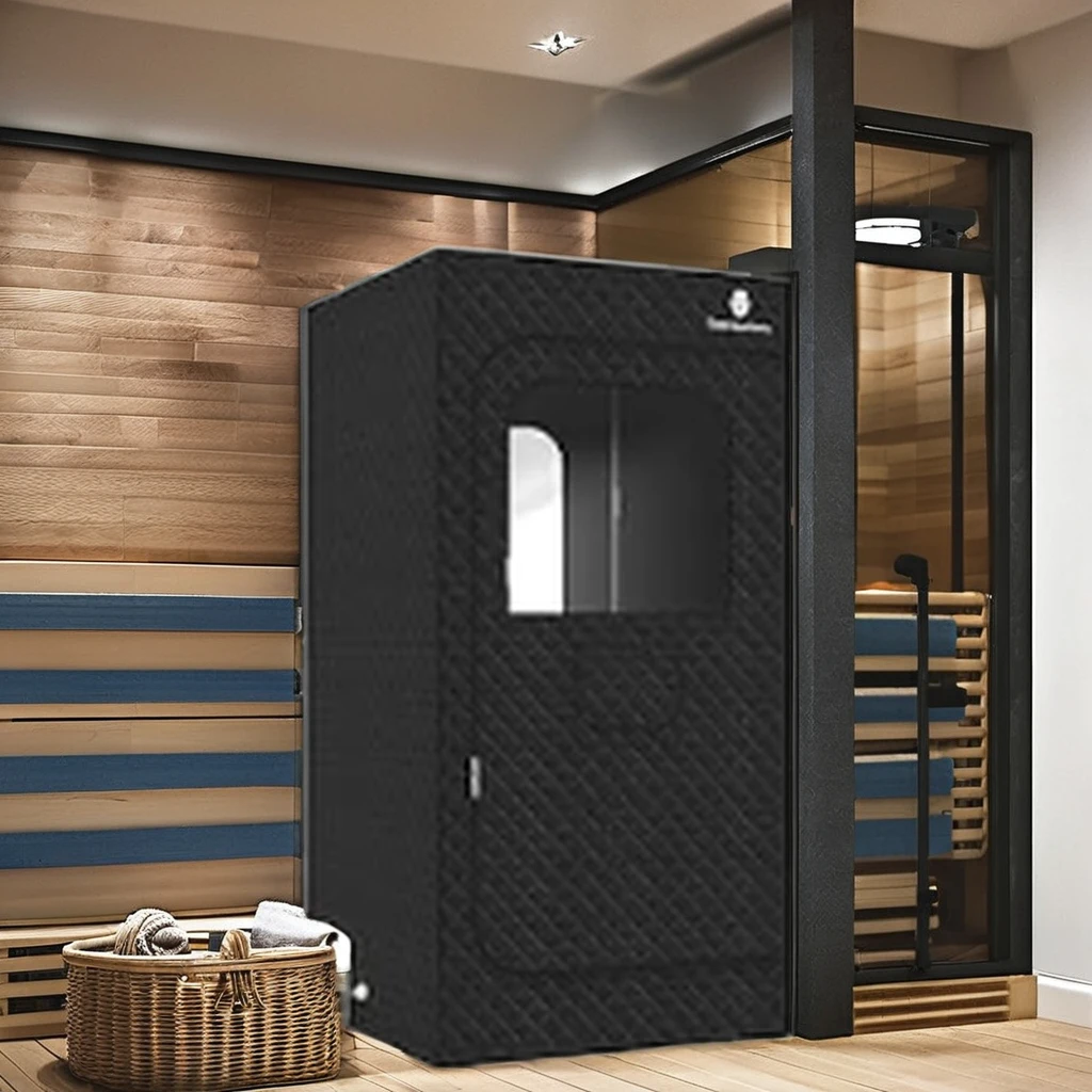 Portable XL Size Black Home Sauna Box 3L Wet Steam Sauna Chair Remote Control Panel Indoor Health Relaxation Benefits Personal