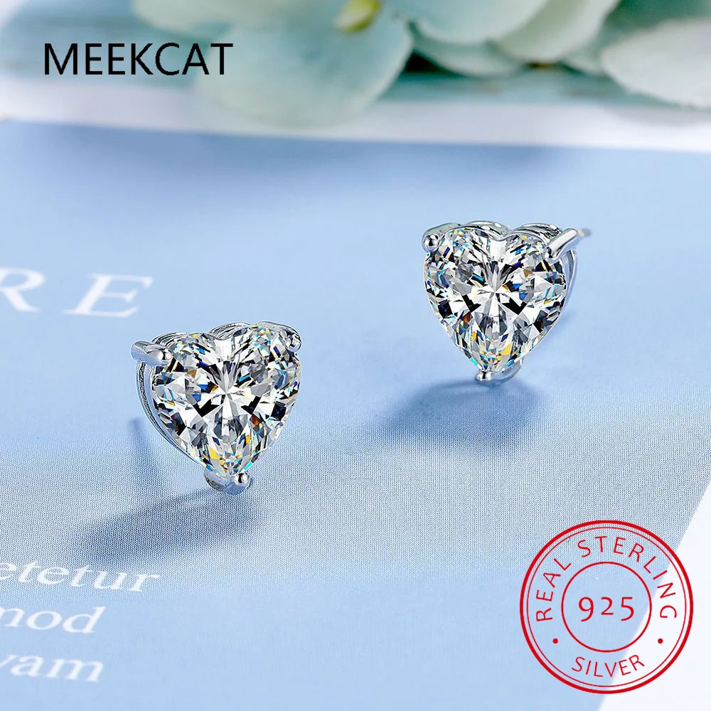 1CT 2CT 4CT Heart Cut Moissanite Stud Earrings for Women Luxury Quality Lab Diamond S925 Sterling Silver Bride Jewelry