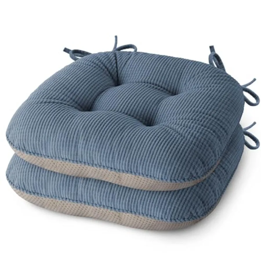 

Indoor Dining Chair Cushions Set of 2 Kitchen Chair Pads with Ties Tufted Seat Cushion with Anti-Slip Backing 17X16X3 Light Blu