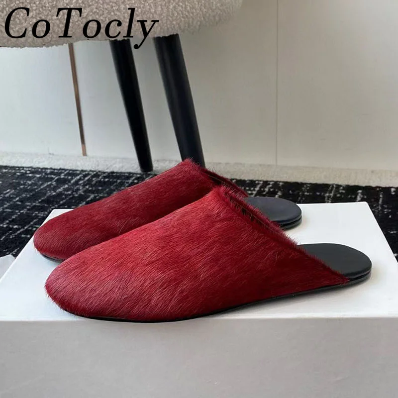 

New Horsehair Slippers Woman Street Style Outdoor Leisure Flat Shoes Woman Round Toe Comfort Half Pack Slippers Women