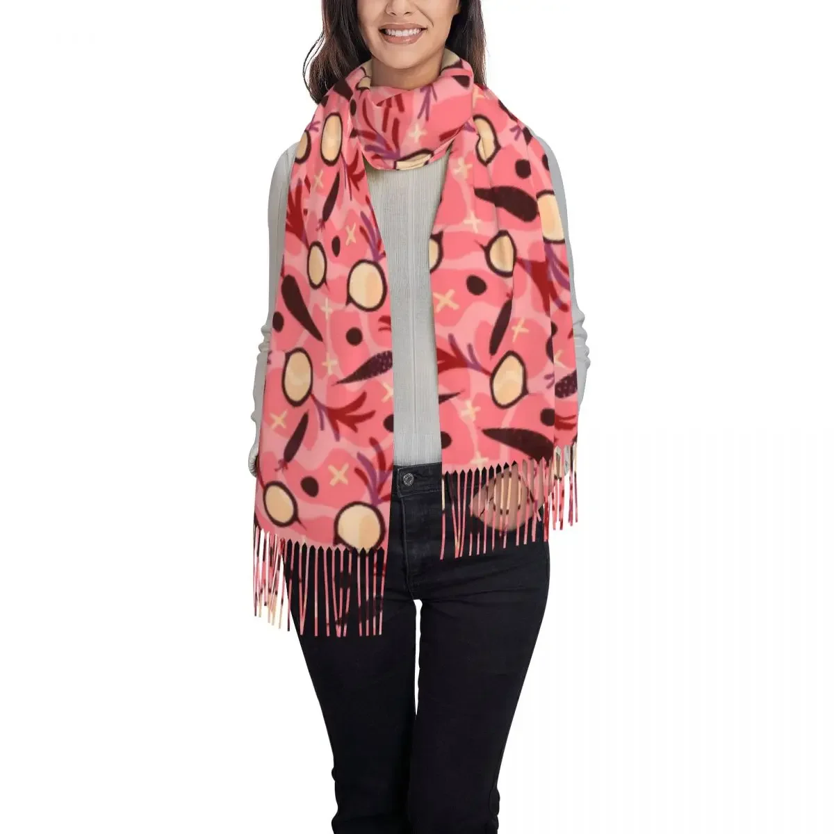 Carrots And Radishes Scarf Women Pink and  Vegetables Scarves Wraps Winter y2k Funny Shawls and Wraps Keep Warm Bandana