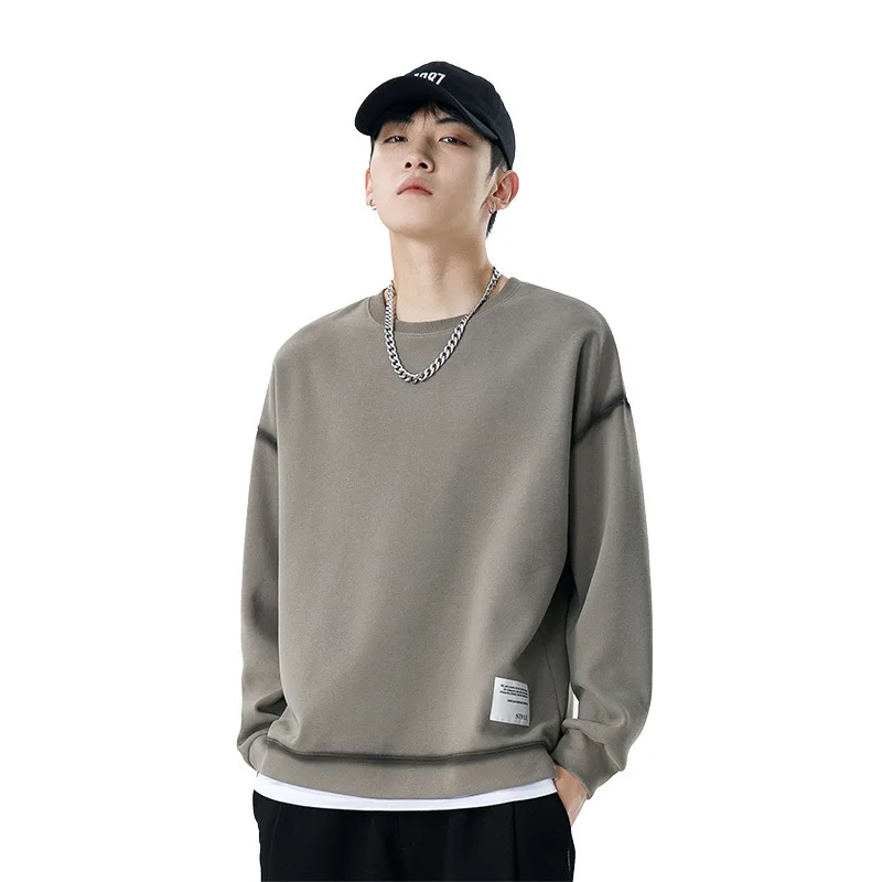 

81110 Winter Fall Fashion Men Thicken Sweatshirt Chic Print Loose Casual O-neck Long Sleeve Teen Oversize Basical Pullover Tops