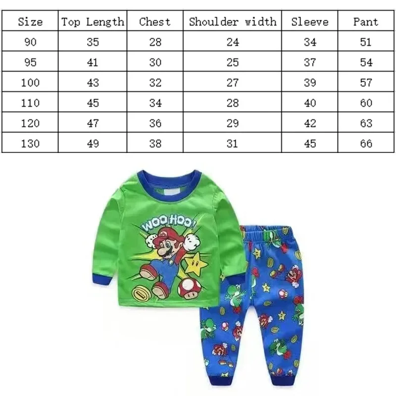 Super Mario Bros Pyjamas Set for Children 90-130CM Boys Anime Sleepwear Home Costumes Pants Spring Autumn Kids Cartoon Nightwear