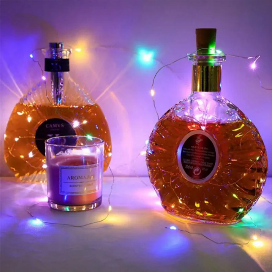 Guirnalda de luces LED para botella de vino, tira de luces de hadas para árbol de Navidad, boda, fiesta, Bar, 10 piezas, 1M, 2M, 3M