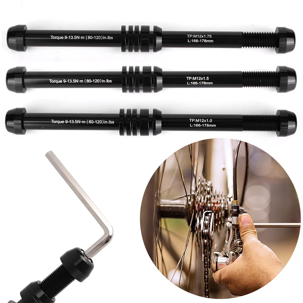 Aluminum Alloy Bike Hub Shaft 12x135-142-148mm P1.5/P1.75/P1.0 Bicycle Trainer Thru Axle Skewer for Efficient Training Indoors