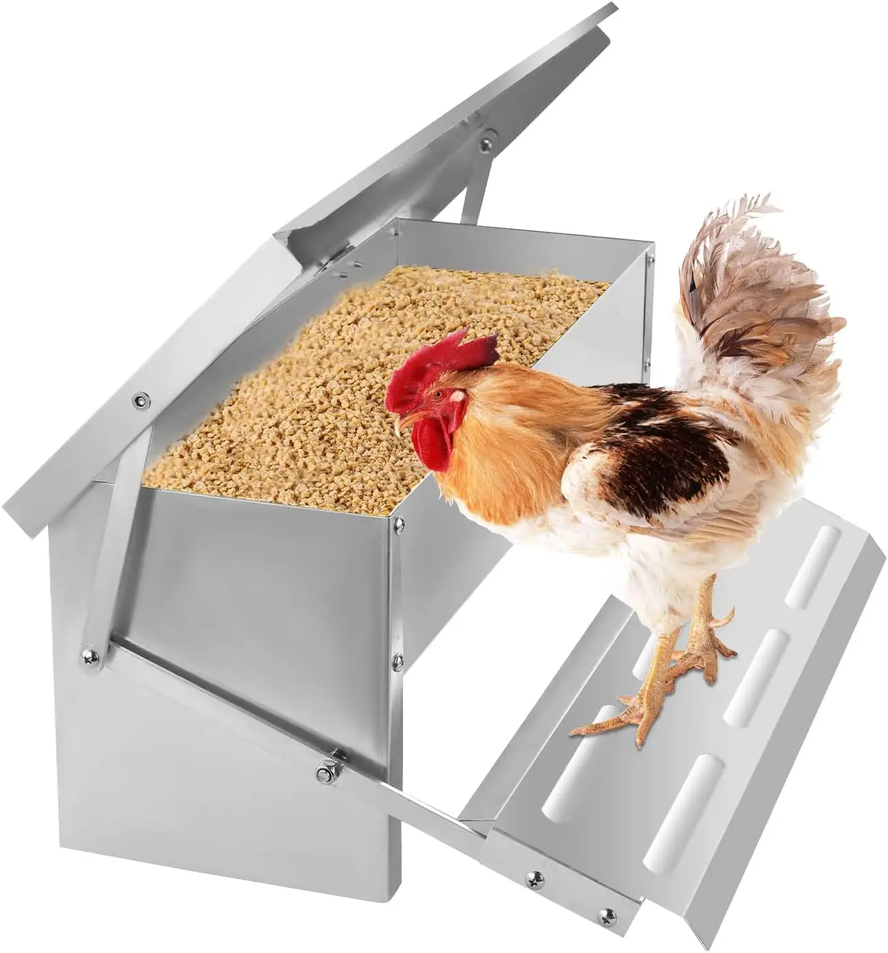 5KG Automatic Treadle Chicken Feeder Poultry Self Opening Ratproof Outdoor Metal