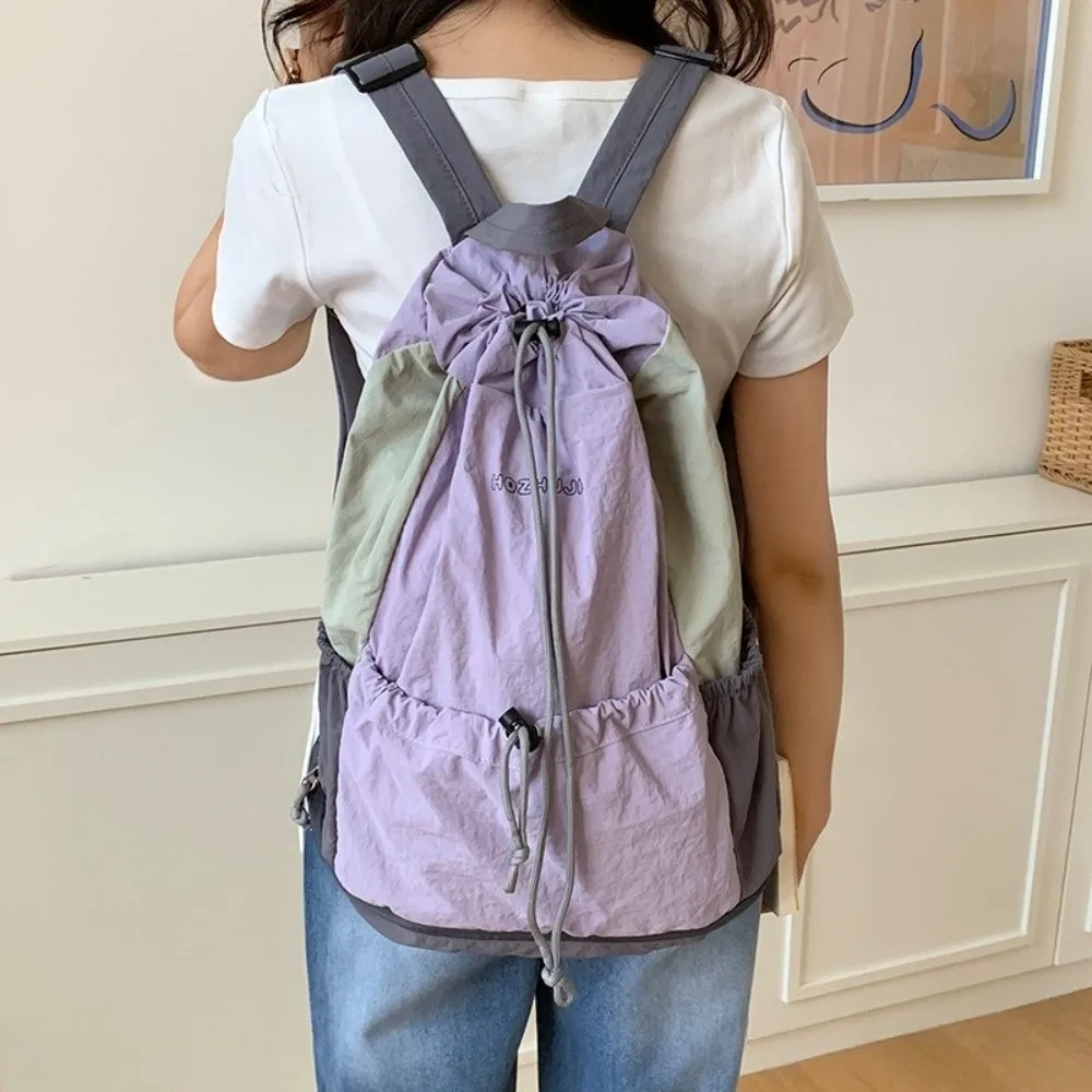 

Casual Simple Drawstring Backpack Leisure Large Capacity Nylon Shoulder Bags College Travel Student Schoolbag Outdoor
