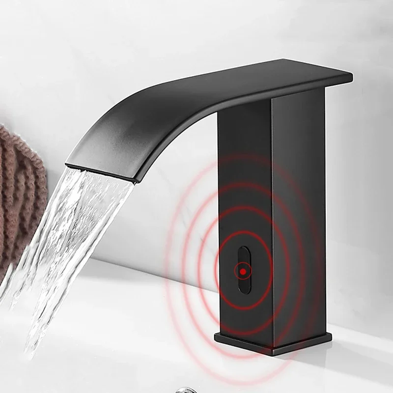 

Automatic Motion Sensor No Touch Black Bathroom Faucet Active Faucet Electronic Infrared Hands-Free Sink Basin Faucet