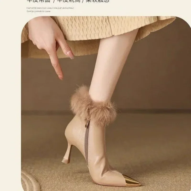 Sexy peluche tacchi alti donna stivaletti Chelsea scarpe con cerniera a punta di lusso inverno nuovo 2024 moda gladiatore pompe Botas stivali donna