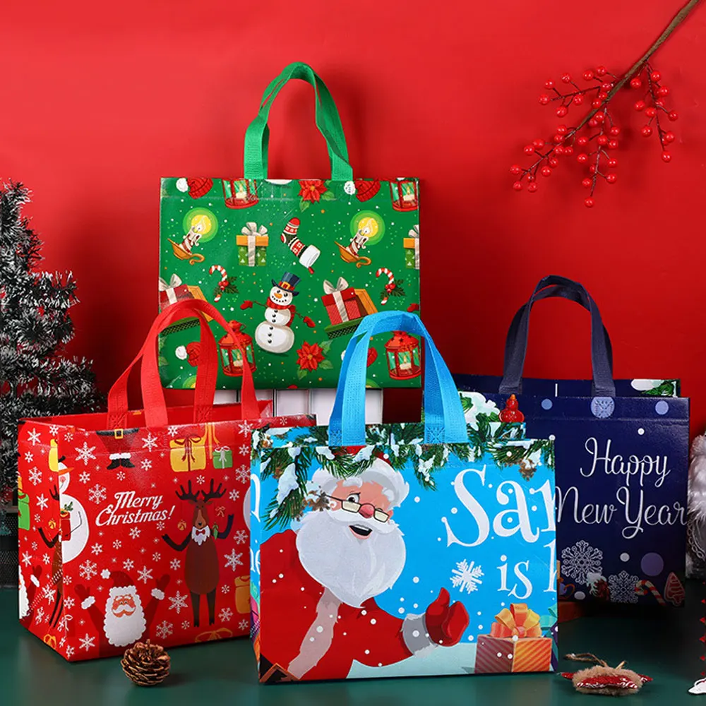 Christmas Gift Bags Large Size with Handles Christmas Tote Bags Bulk Reusable New Year Packaging Present Gift Santa Claus Bag