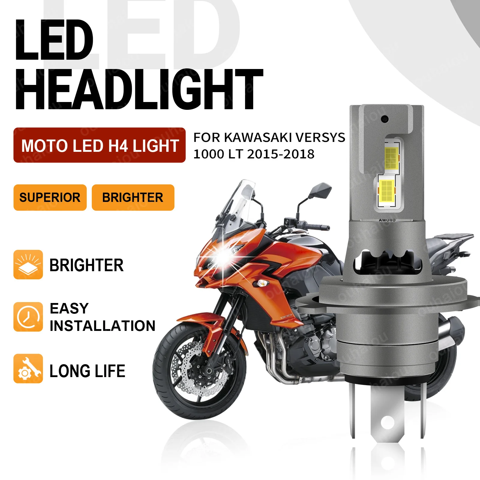 

For Kawasaki Versys 1000 LT 2015 2016 2017 2018 All In One Design 1X Motorcycle Headlight LED H7 Bulbs 6000K White