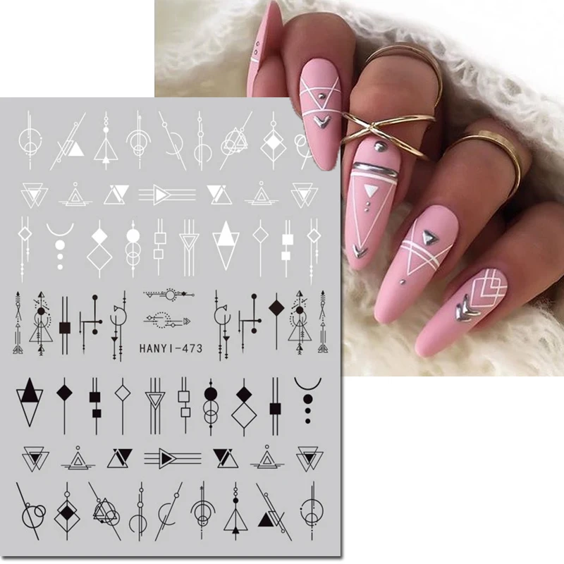 Adesivi per cursori adesivi per nail art 3D Linee geometriche Disegni Lacci Volti Lettere d'amore Decalcomanie per unghie Decorazione Salone di bellezza