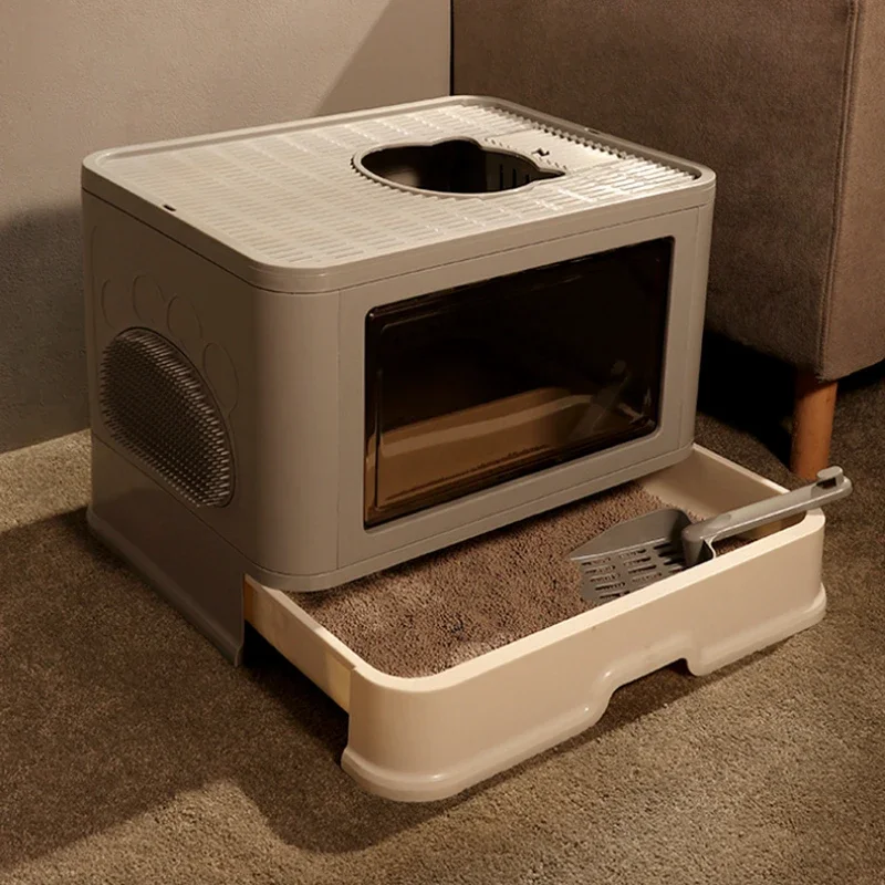 Square Full-Closed Cat Litter Box Durable Spacious Anti-Splash Kitten Toilet Comfortable Cat House with Drawer Pet Sandbox