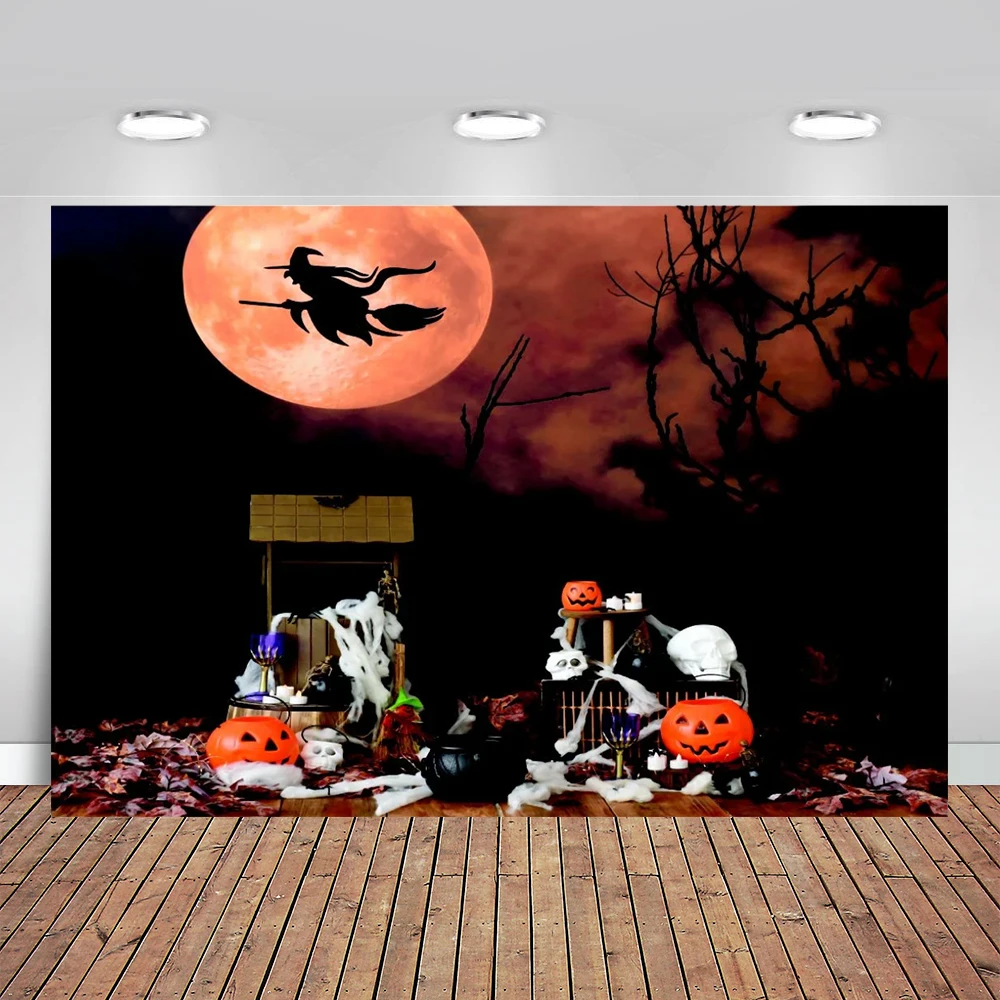 

Halloween Party Backdrops Thrilling Castle Witch Pompkin Lanterns Bats Trick or Treat Baby Photographic Background Studio Shoots