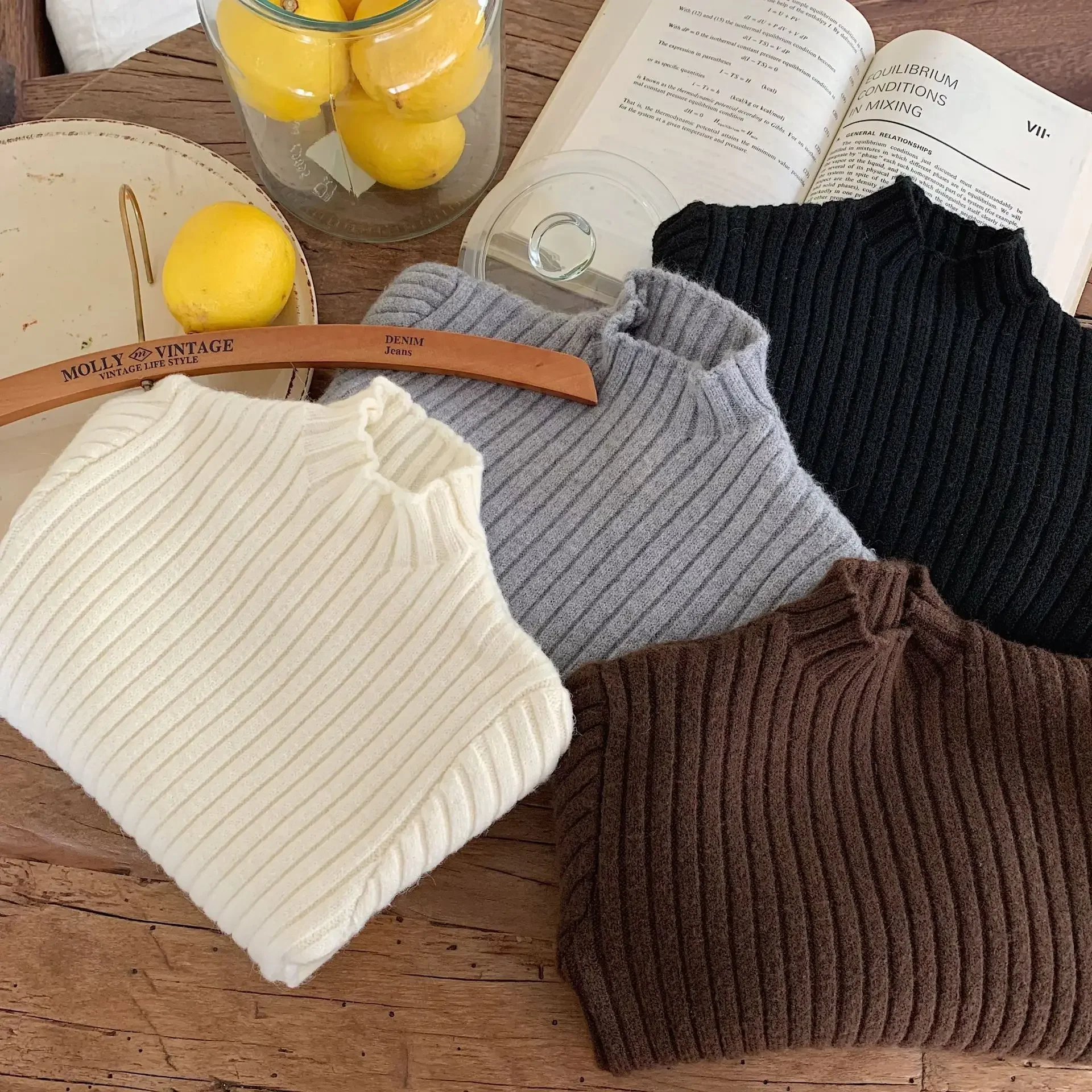 Children's sweater 2024 autumn andwinter  solid color versatile knitted sweater boys stand-up collar bottoming shirt tide MY0033