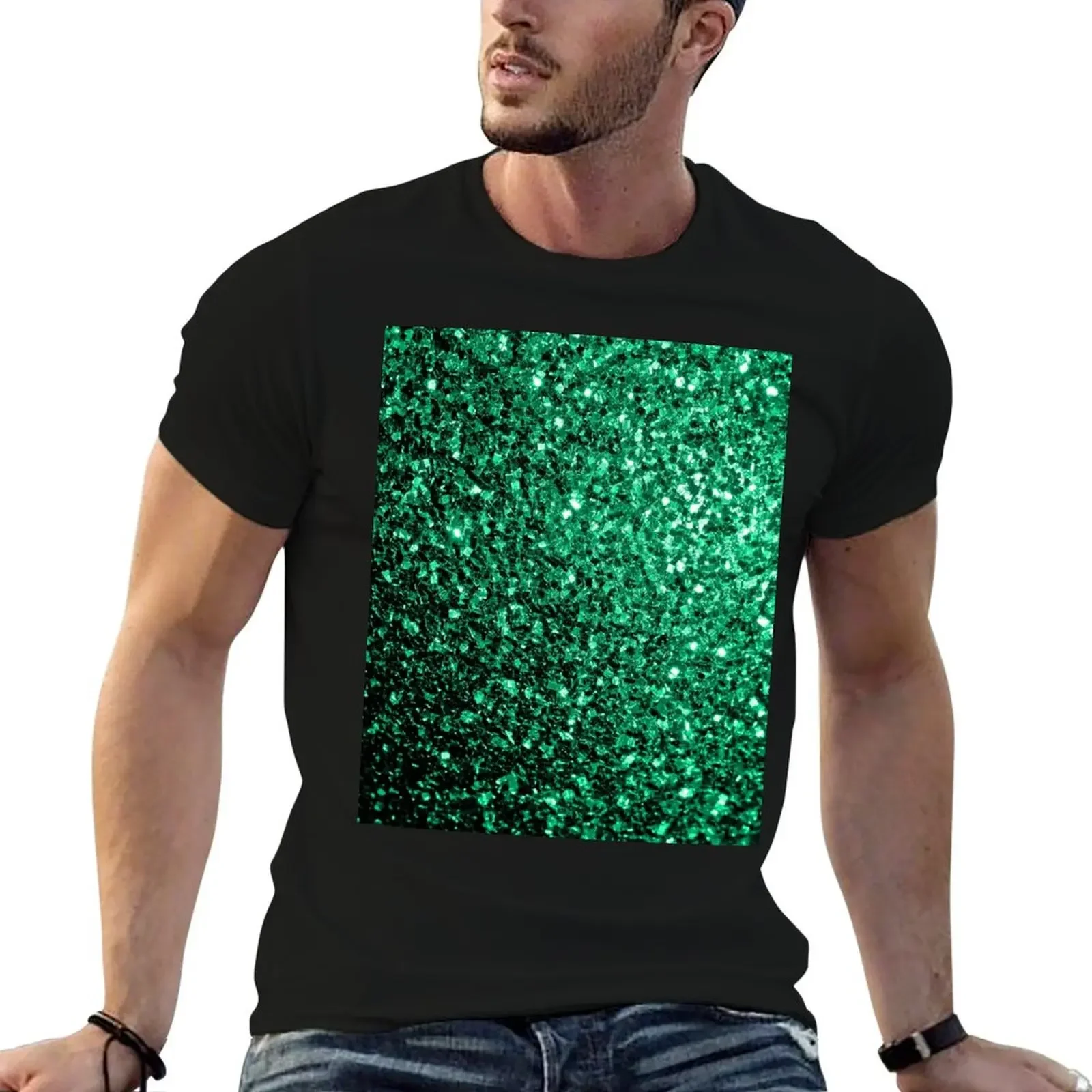 Emerald Green faux glitter sparkles (Photo of Glitter - Not Reflective) T-Shirt Man t-shirt sublime Men's clothing