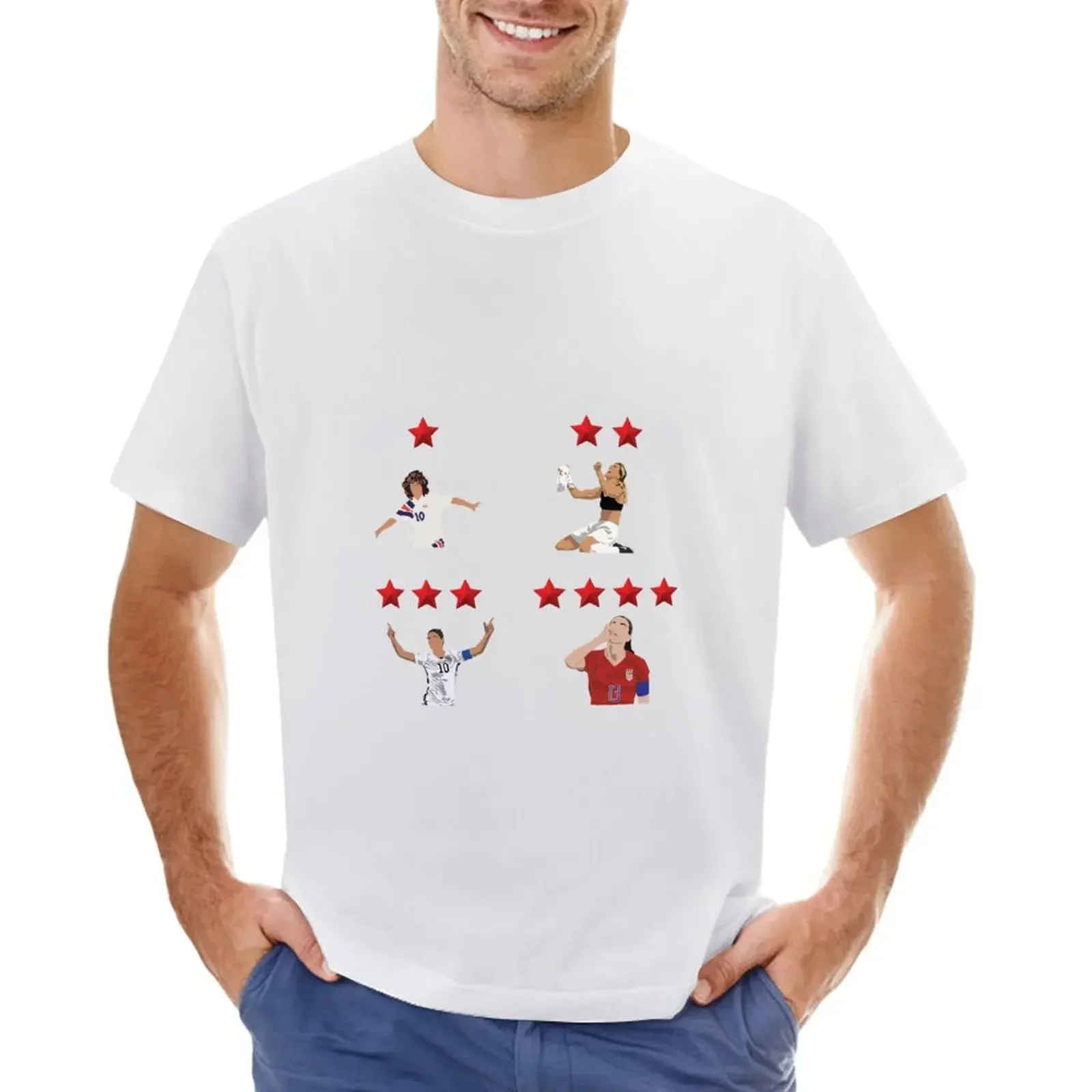 Спортивные фанаты, таможенный дизайн, ваша собственная винтажная одежда, мужские большие и высокие футболки, USWNT, 4 звезды, фут, стандартная чайная футболка