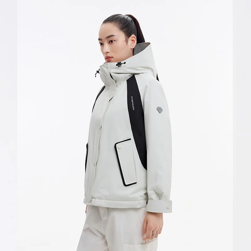 Chericom jaqueta feminina de inverno com capuz, casaco curto e quente com penas de pato, jaqueta de montanhismo ao ar livre Y309025Y