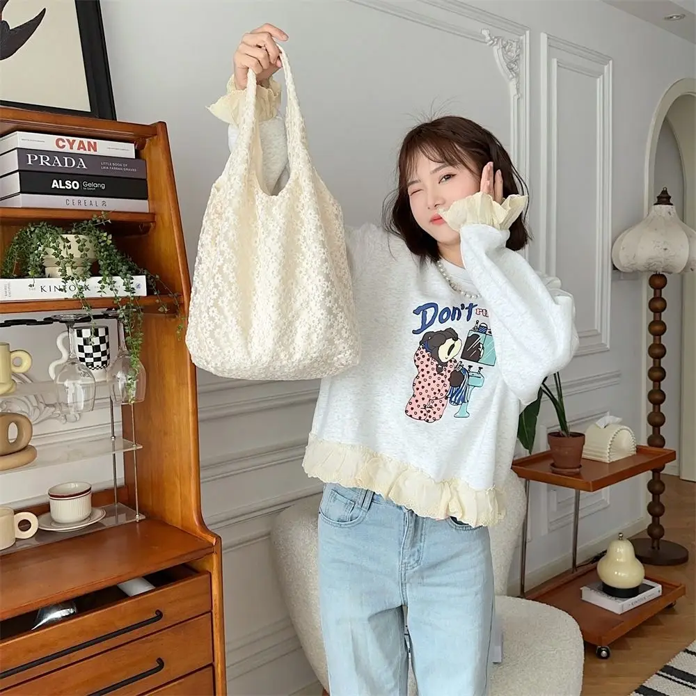 

Sweet Daisy Flower Shoulder Bag Pastoral Style Underarm Bag Bohemian Handbag Lightweight Nylon Mesh Hollowed Vest Bag Students
