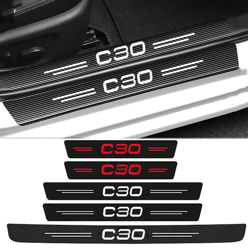 for Volvo C30 Logo Car Rear Trunk Bumper Strips Threshold Anti-Scratch Sticker Door Sill Side Decals Protect Film Accessories