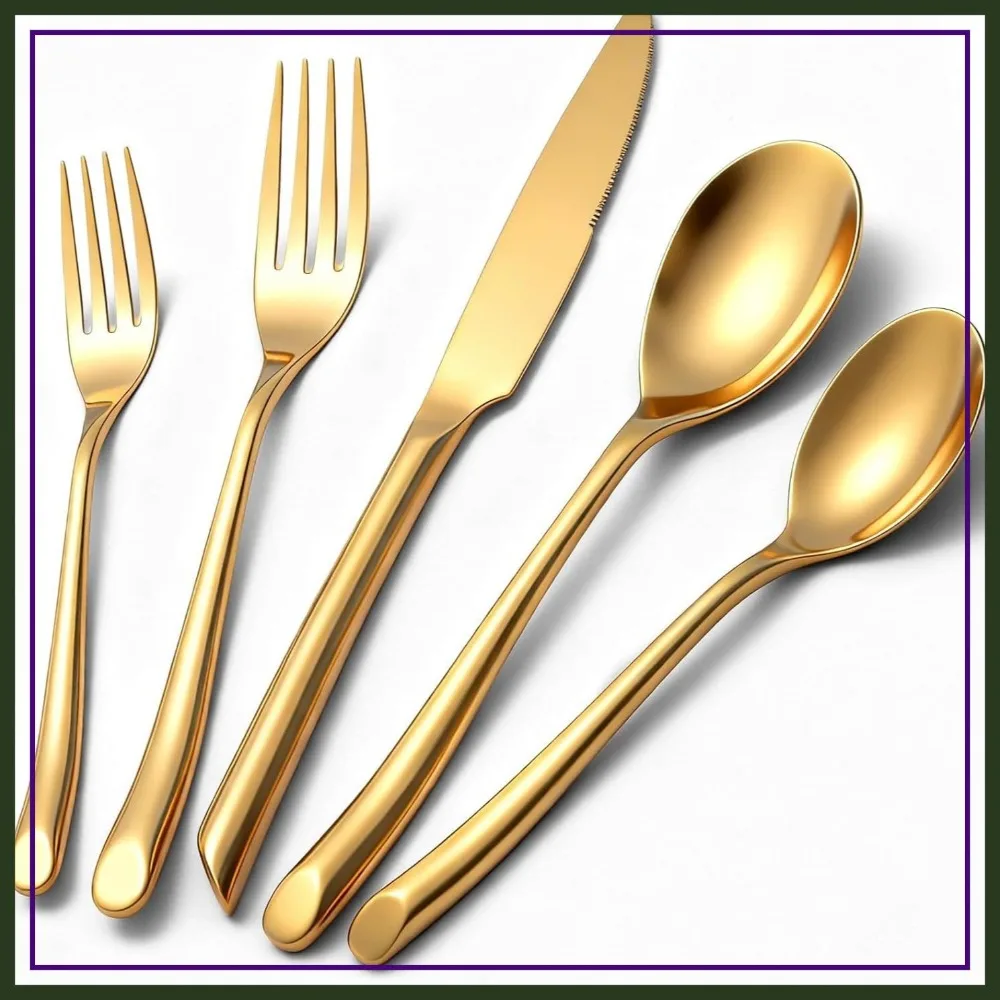 

Gold Silverware Set, 20-Piece Elegant Stainless Steel Flatware Set, Mirror Polished, Dishwasher Safe, Service for 4