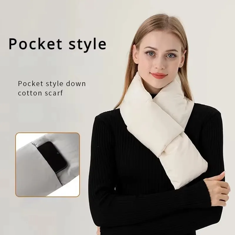 97*12cm Down Cotton Windproof Winter Mouth Loan Scarf White Simple Fashion Warm Thickened Women\'s Soft Cotton Windproof Scarf