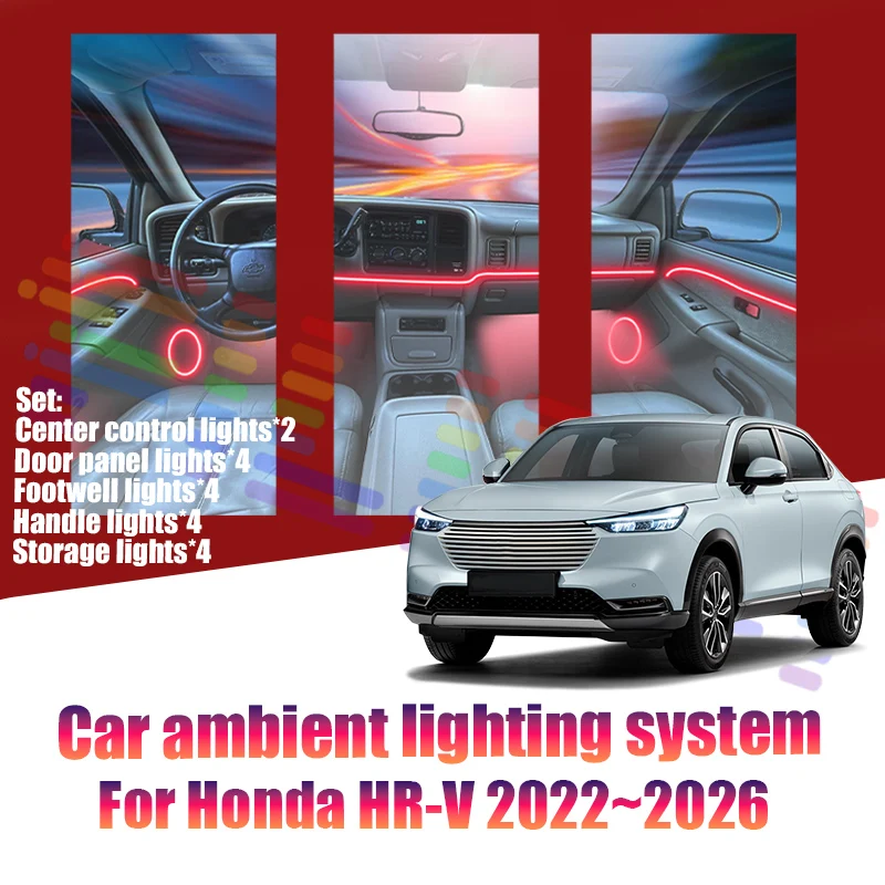 Luces LED Ambientales para Honda HR-V 2022~2026 MK3, Luces de Atmósfera Coloridas, Tira de Neón Interior para Auto, Iluminación RGB de 64 Colores, Accesorio para Auto