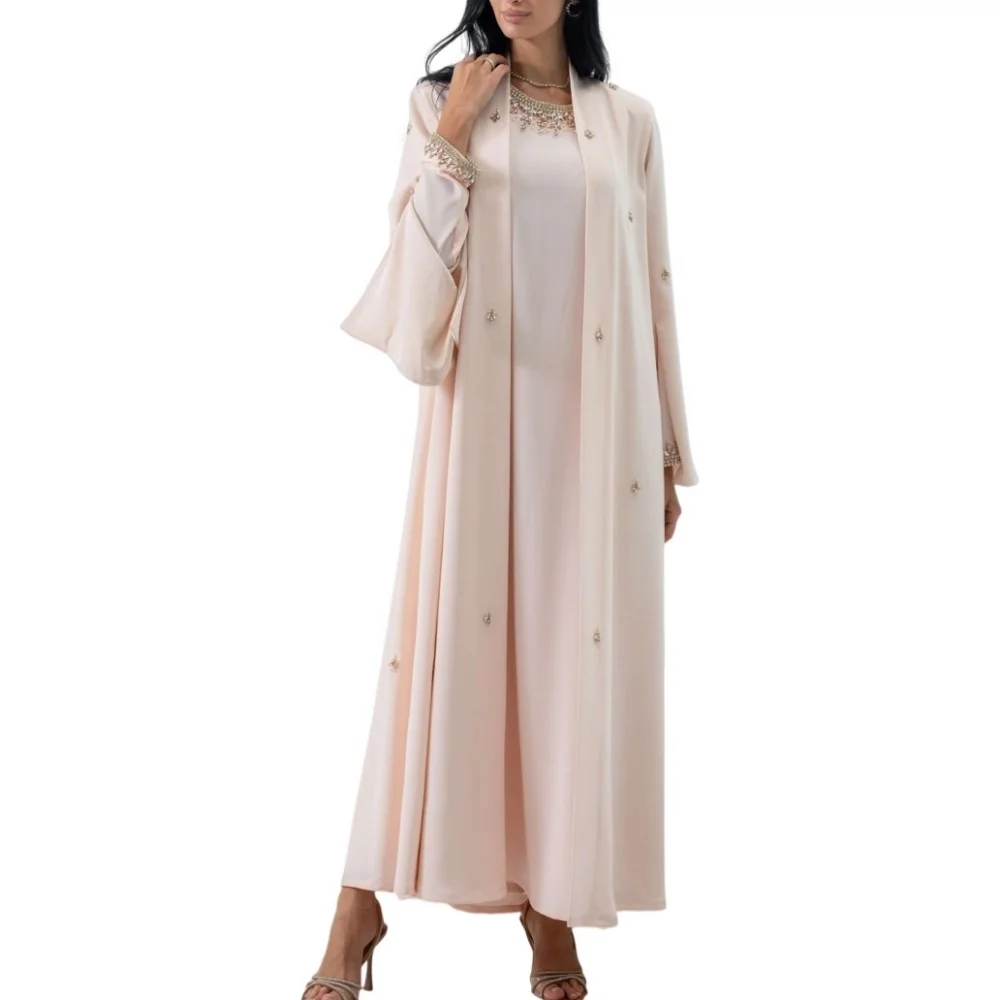 

Customized Retro Long Sleeves Evening Dress Glitter Rhinestone O-Neck A-line Midi Dresses Elegant Party Wedding Exquisite