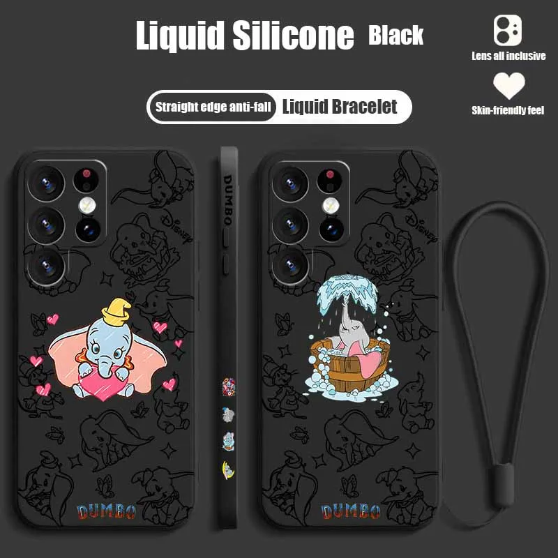 Cute Disney Dumbo Cover For Samsung S26 S25 Edge S24 S23 S22 S21 S20 Ultra Plus Liquid Left Rope Silicone Funda Capa Phone Case