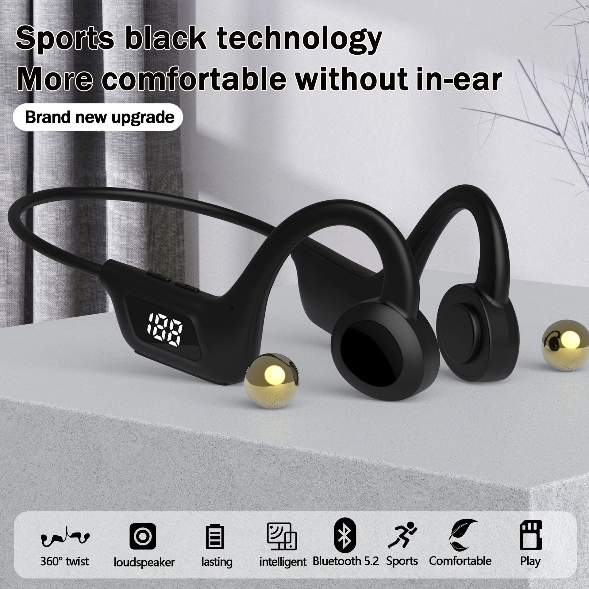 Sports Headphones Bone Conduction Earphones Wireless Bluetooth 5.2 Waterproof  Noise Reduction Headsets Mic MP3 Support SD Card