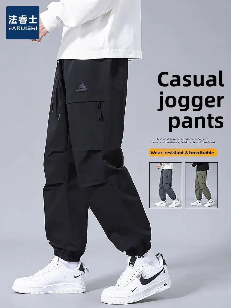 

American Sle Folded Work Pants Men's Spring Autumn Loose Cuffed Bla Waterproof Casual Long Pants Youth Faion Brand