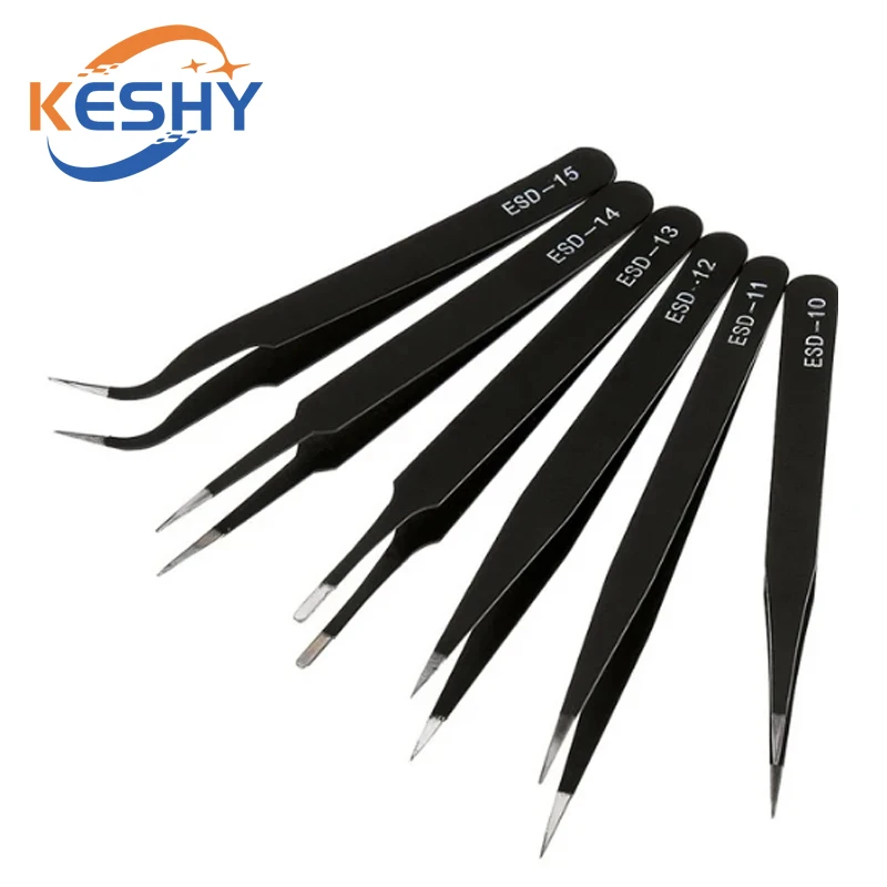 1PCS Thickened High Elasticity Forceps Elbows Pointed Anti-Static Black Small Forceps Clamp Tool Repair PickingPliers