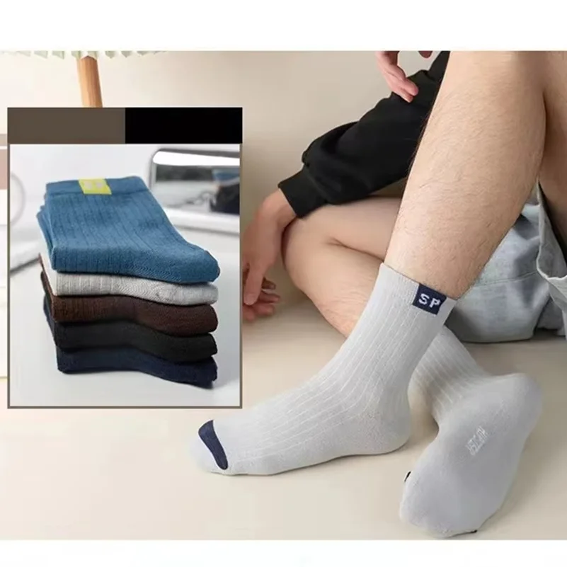 5 pairs of disposable socks for men, anti odor, sweat absorbing, breathable, business, four season travel, sports, tube socks