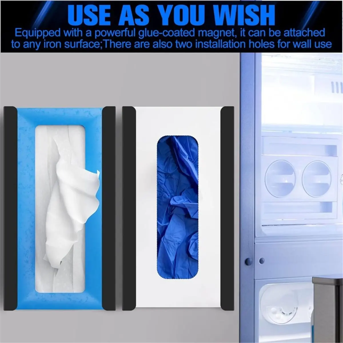 STOCK- Magnetic Glove Dispenser 2 Pack -Wall Mount & Fridge Organizer for Gloves, Paper Towels Tool-Free Installation - view 4