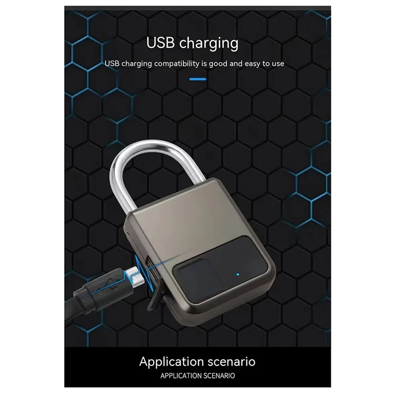 Intelligente tragbare Fingerabdrücke Tuya APP Pad Lock mit USB-Schlüsselunterstützung für Notfälle, einfache Installation (schwarz)