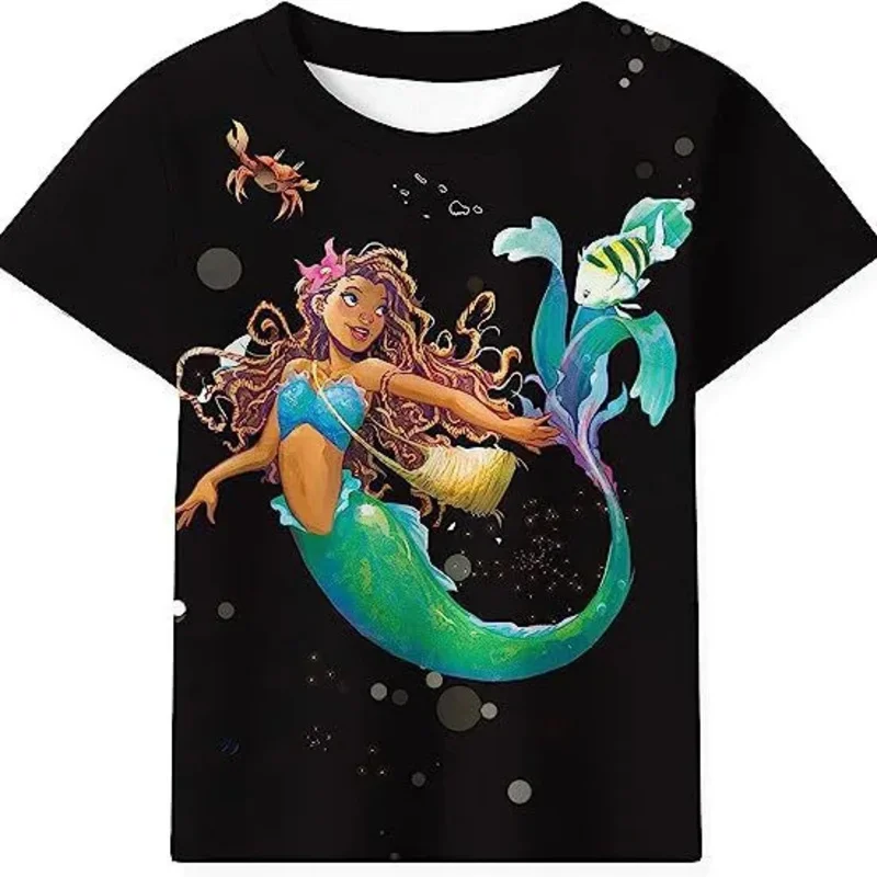 فستان حورية البحر للأميرة الخوخية للفتيات تي شيرت مطبوع عليه رسوم كارتونية للأطفال ملابس أطفال كاجوال فستان كامل لأعياد الميلاد