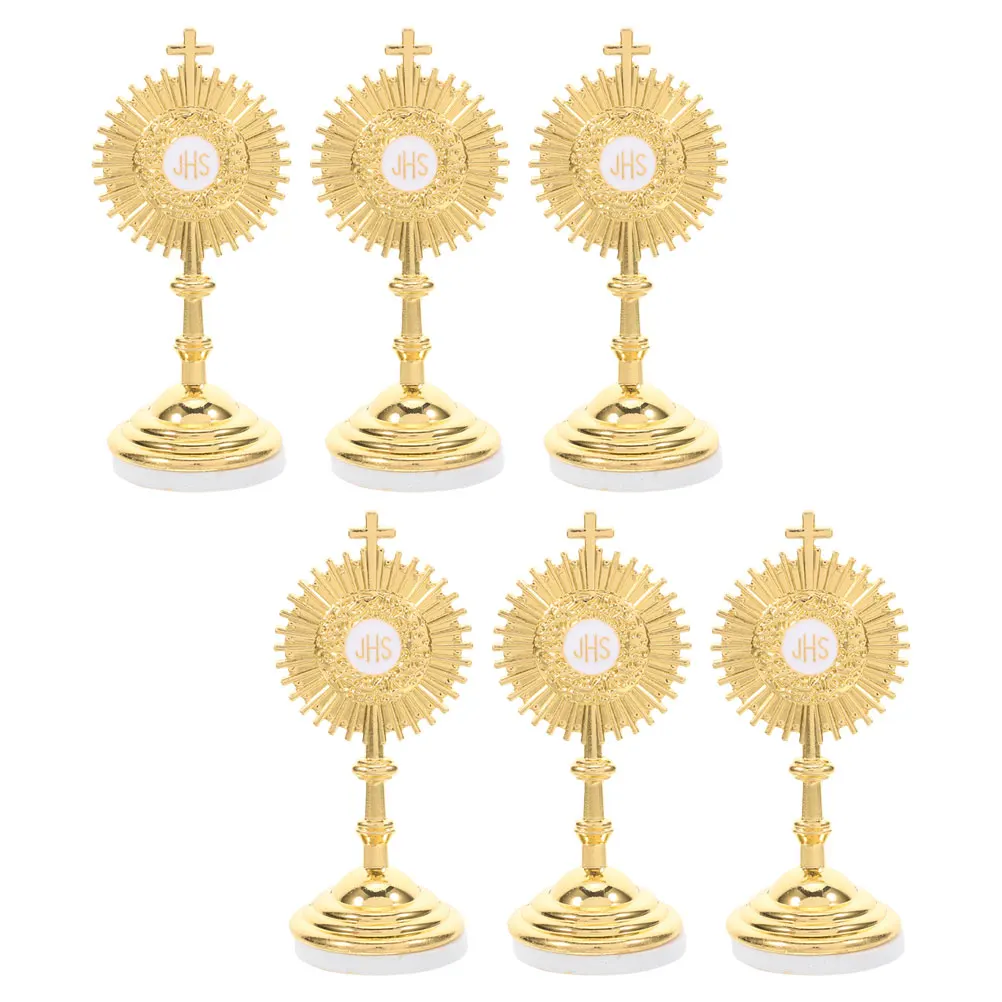 

6pcs Catholic Jesus Cross Figurine Metal Standing Crucifix Home Chapel Decor Religious Statue Tabletop Present Garden