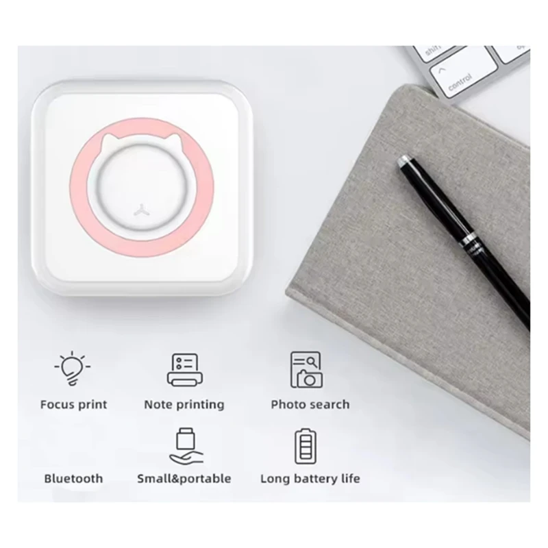 Portable Mini Thermal Printer Wirelessly BT 203dpi Photo Label Memo Wrong Question Printing with USB Cable-ABVP