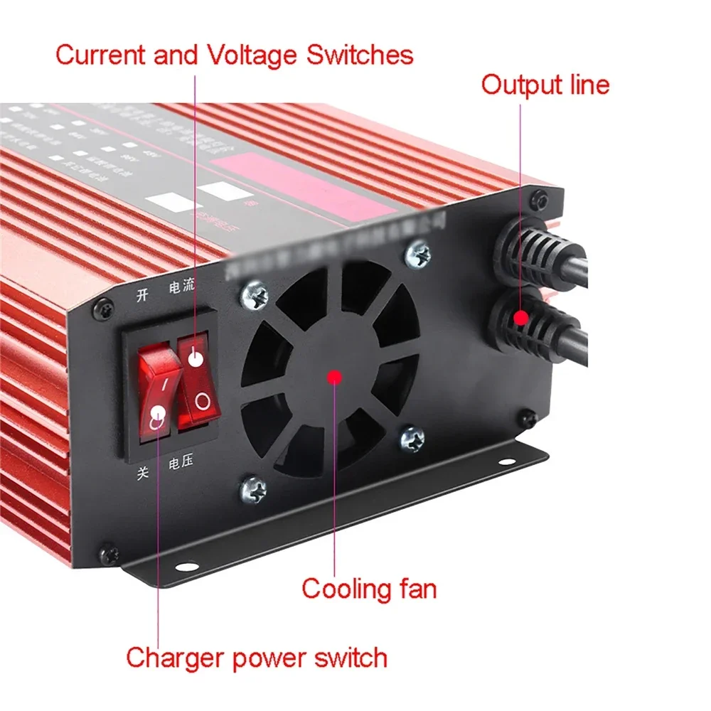 Electric Vehicle Battery Lifepo4 Lithium Battery Charger Curren Adjust 2A 5A 10A 12A Fast Charge for 20AH-120AH Lithium Battery