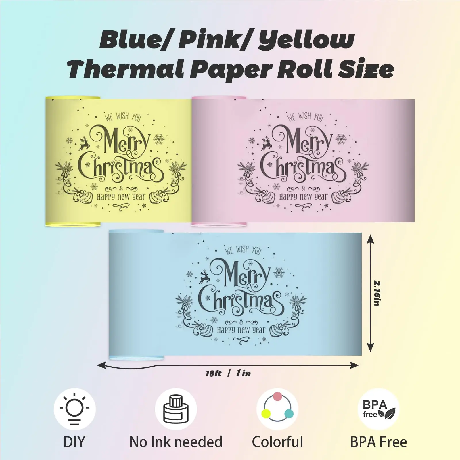 

Portable Printers Kids Camera 57mm Thermal Paper Non-Adhesive Sticker Refill BPA-Free Photo Paper for PeriPage Journal Notes DIY