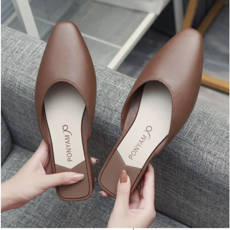 Summer Elegant Women Mules Pvc Jelly Shoes Solid Ladies Slippers Outdoor Square Heel Pointed Toe Casual Fashion Female Concise