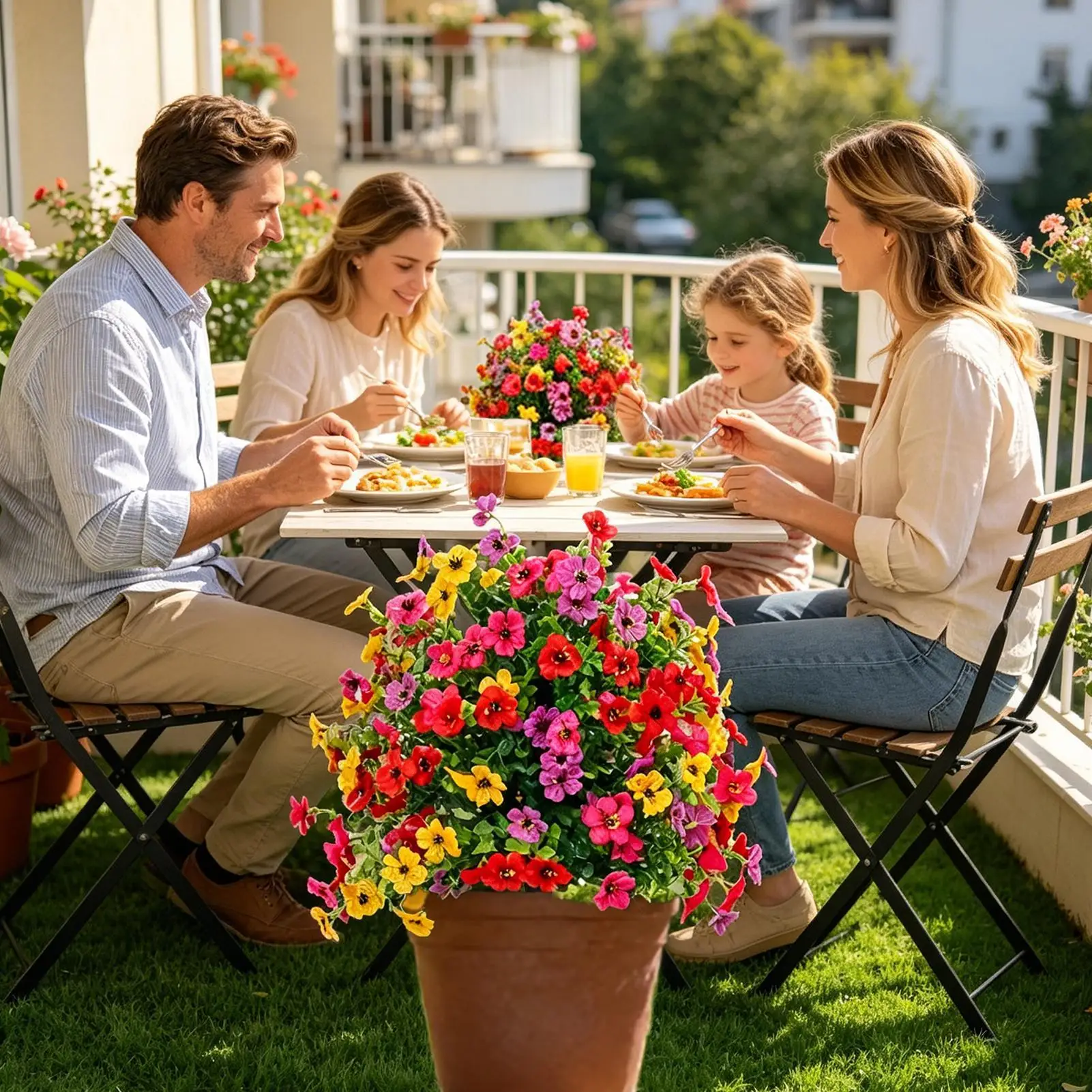 Künstliche Blumen für den Außenbereich, UV-beständig, mit Erdspießen, realistische Kunstpflanzen für Garten, Hof, Terrasse, Veranda, Hochzeit, Party – Detail 10