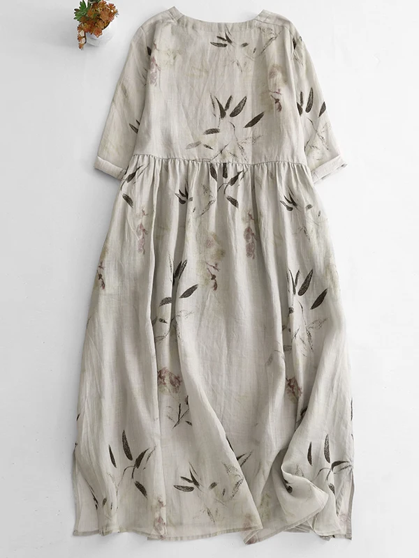 Artystyczny nadruk na lnianej tkaninie, długa sukienka w kształcie litery A, Dr ort Sve, damska, plus size, do kolan, wyszczuplająca, uniwersalna, do pracy, elegancka.