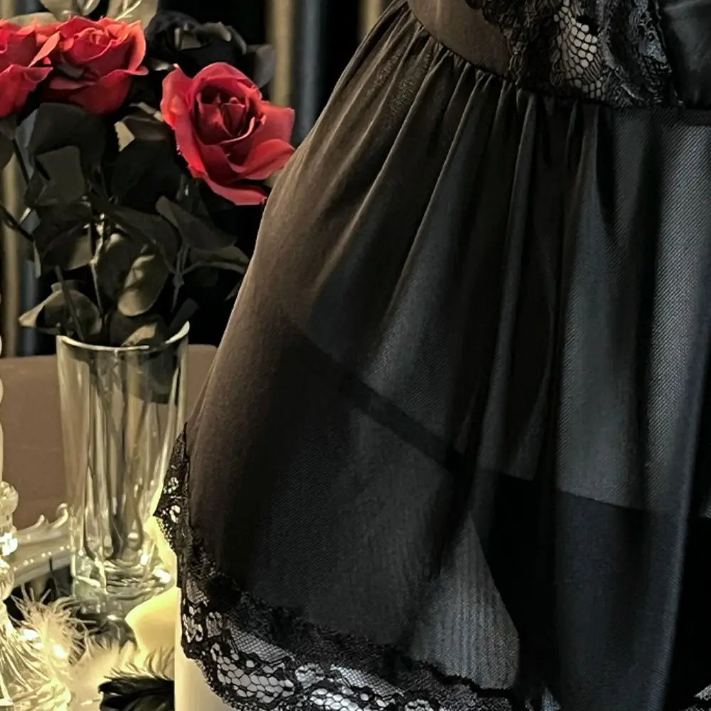 

Comfortable Bowknot Lace Nightgown Hollow Women Lingerie Sling Nightwear Transparent Sweet Lace Mesh Nightdress Gifts