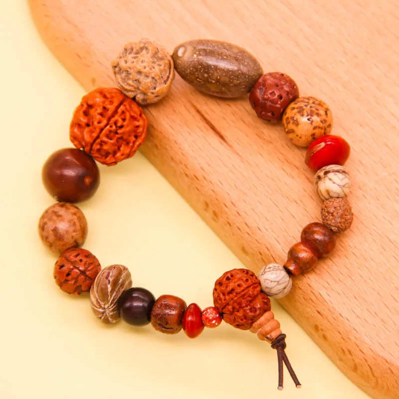 Vintage Natural 18 Bodhi Seed Bracelet Bangles Buddha Charm Bracelet Tibet Buddhist Prayer Wood Beads