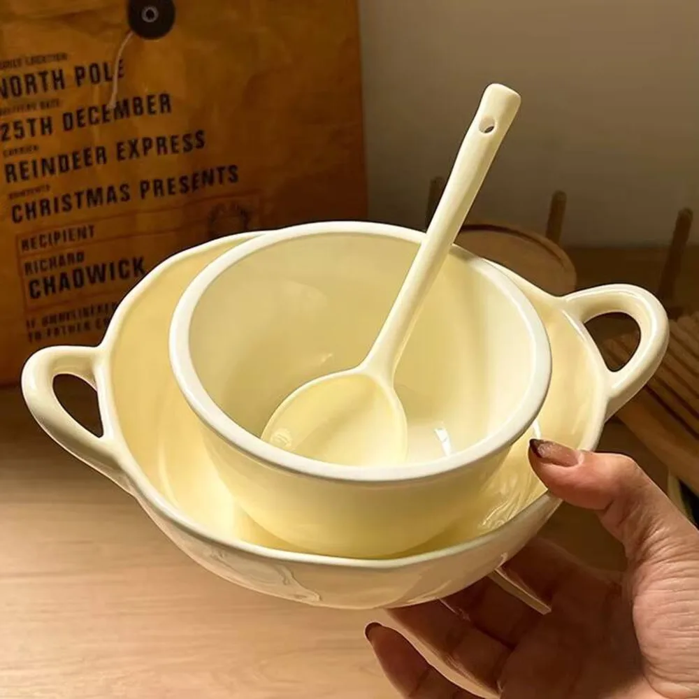 

Internet Celebrity Food Specific Tableware Irregular Ceramic Double Ear Soup Instant Noodle Household Yogurt Breakfast Bowl