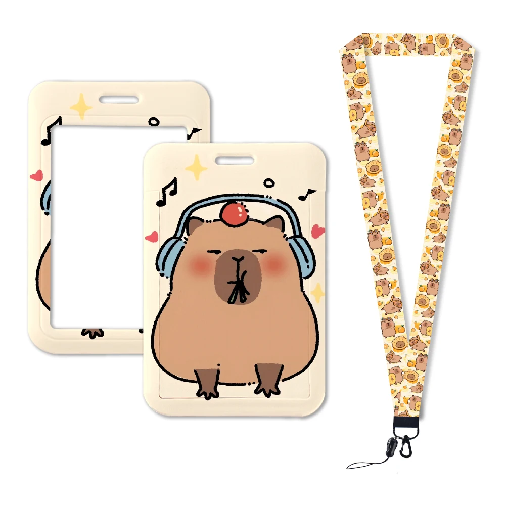 Cartoon Lanyards Capybara Swimming Cute Badge Holder ID Credit Card Pass Hang Rope Lanyard for Keys Accessories Gifts