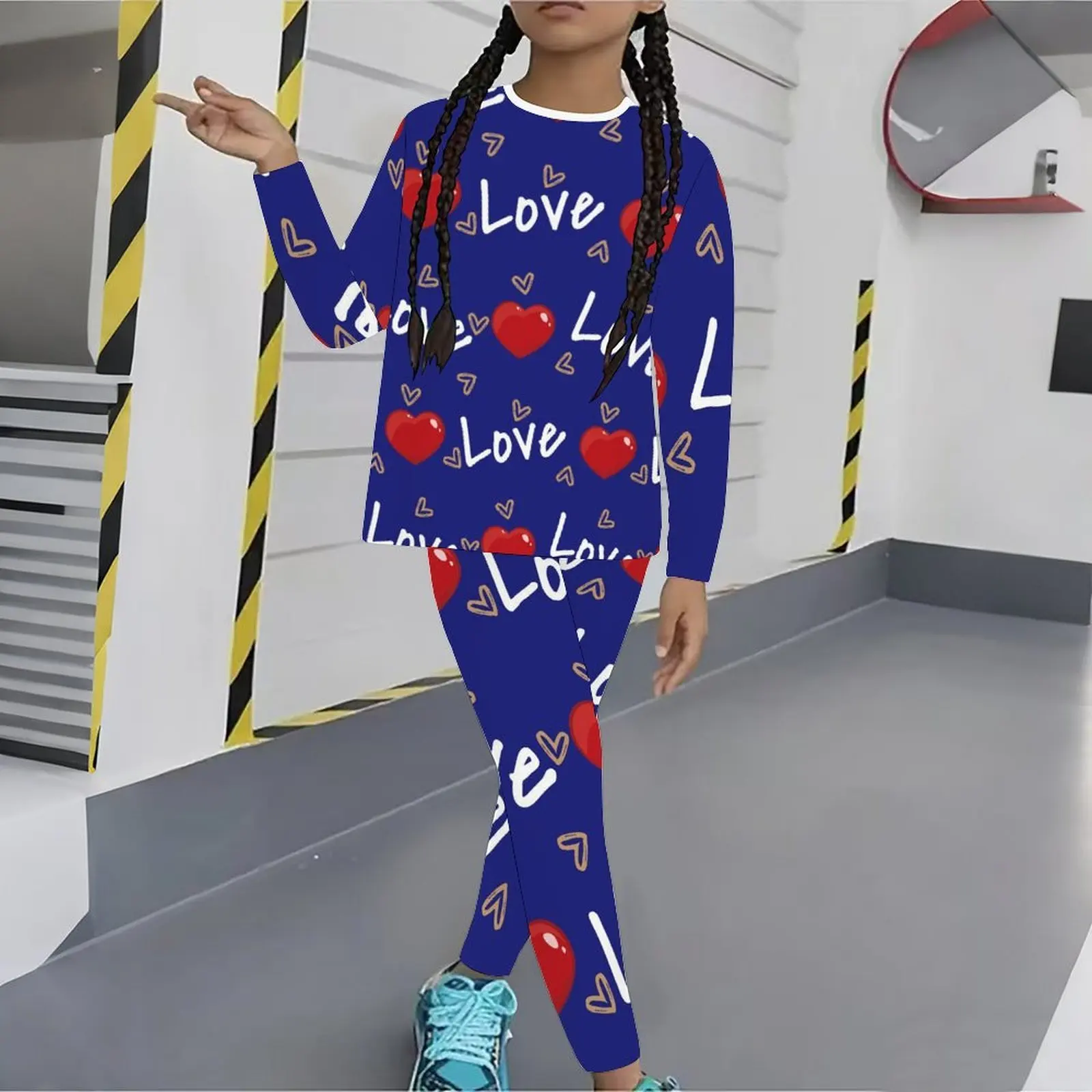 Winter Jogging Pants Girls Print Long Sleeve Round Neck Top Cute Two-Piece Daily Casual T-shirt Autumn Leggings