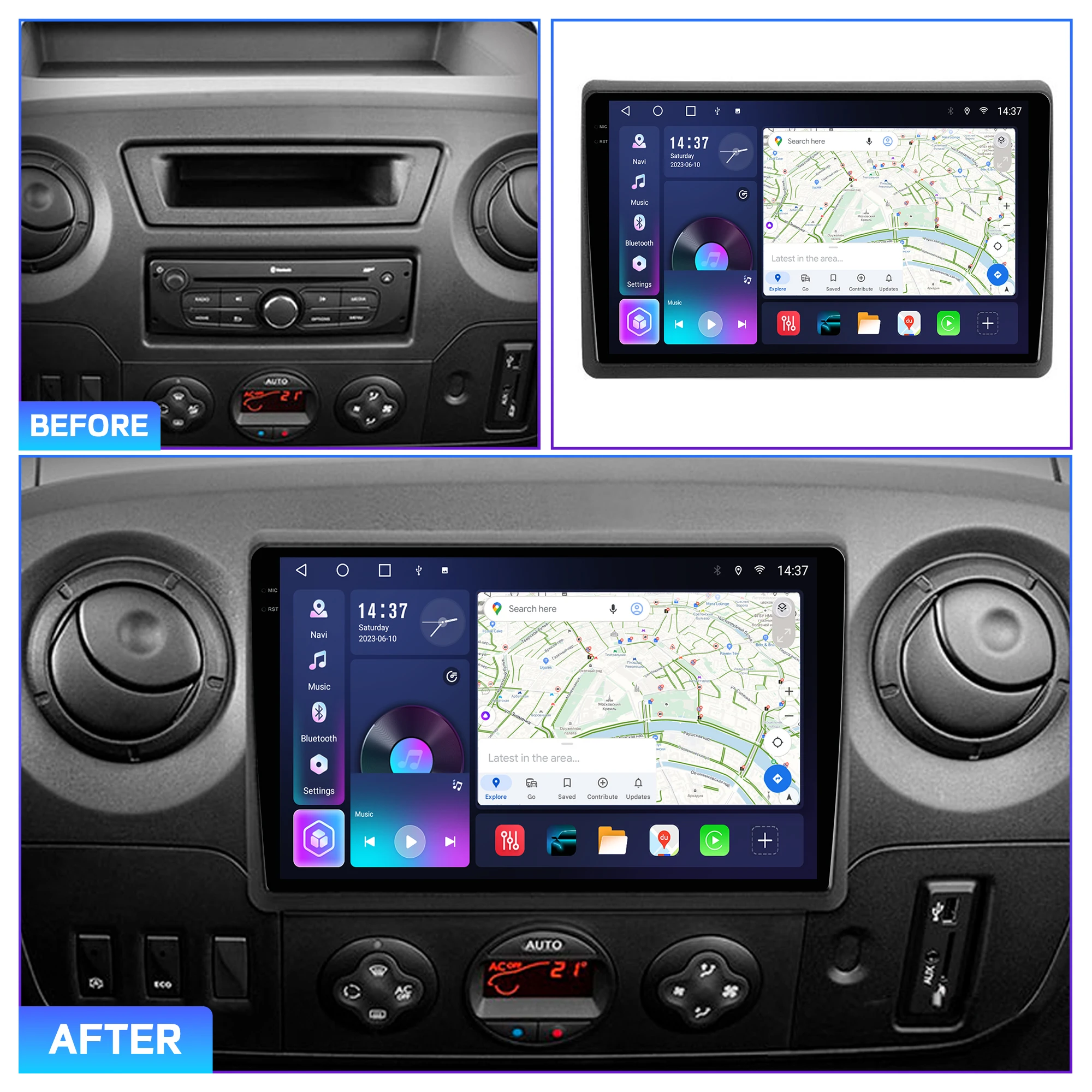 Penhui Android Car DVD Player 2 Din for Renault Master & Nissan NV400 & Opel Movano 2 2010 - 2019 with DSP, Bluetooth, CarPlay