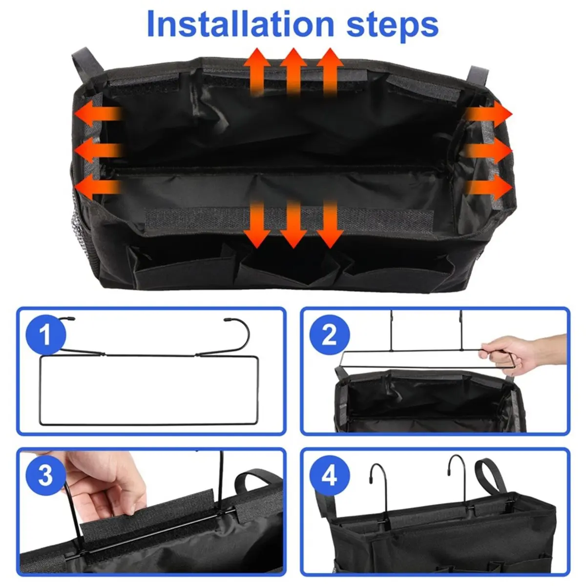 Home Tool Bedside Storage Bag Multi Pockets Hanging Bag Hanging Storage Organizer with Metal Hook